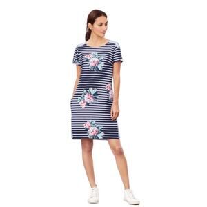 Joules Imelda Jersey Woven Mix Dress Blue Floral Stripe Size 10 Coastal Casual